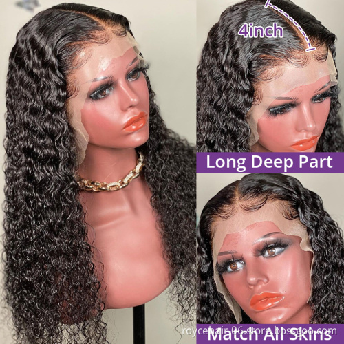 36 Inch Braided Lace Wigs, Wholesale Long Virgin Brazilian Water Wave Curly Human Hair Glueless 13x4  HD Lace Front Wig